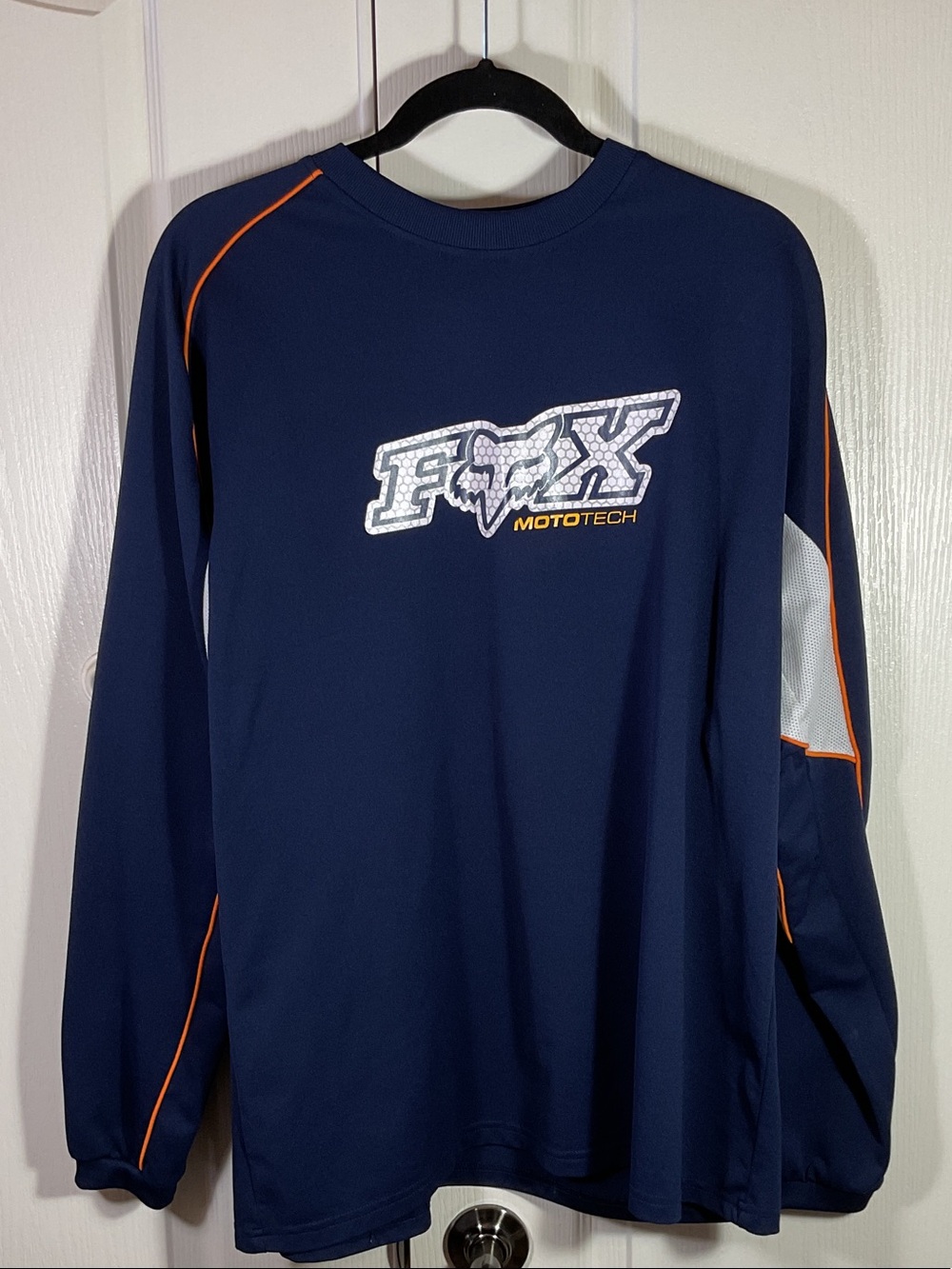 Fox Navy Long-Sleeve Mototech Performance Tee with Orange Accents